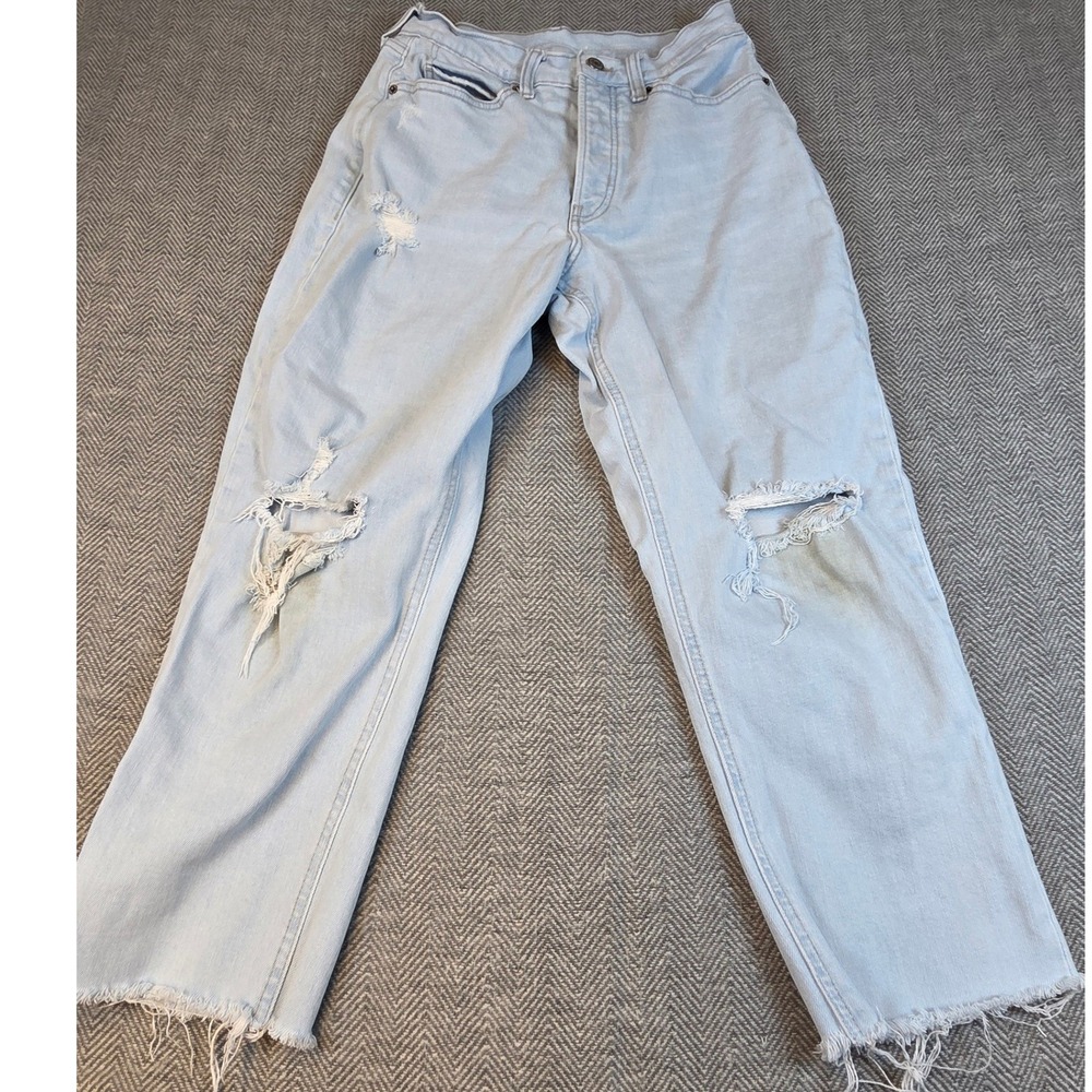 Old Navy Curvy Sky-Hi Straight Extra High Rise Distressed Jeans Light Wash 8P